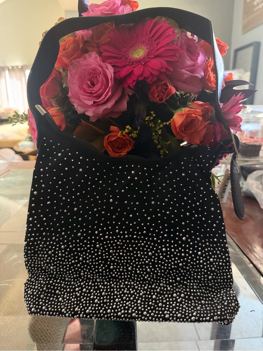 Black Studded Evening Shoulder Bag